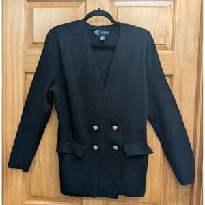 80 Park Women's Large Sweater Jacket Double Breasted Long Sleeves Shoulder Pads
